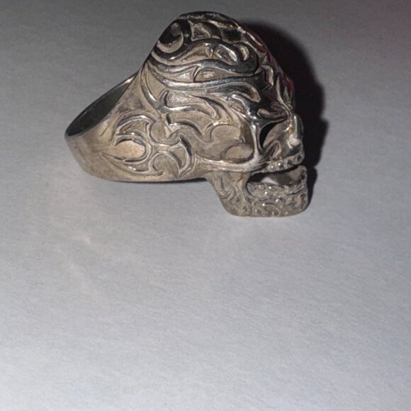 Sterling Silver Flame Skull Ring, Size 12 - Picture 2 of 15
